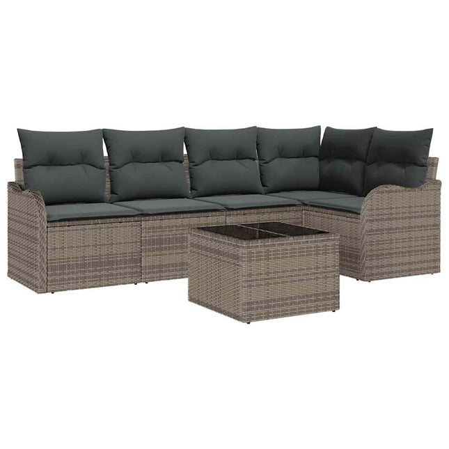 Havesofa Sæt med opbevaring 6 pcs Grå polyrattan