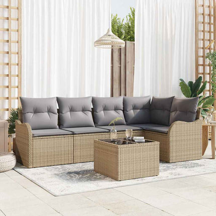 Havesofa Sæt med opbevaring 6 pcs Beige polyrattan