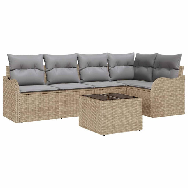 Havesofa Sæt med opbevaring 6 pcs Beige polyrattan