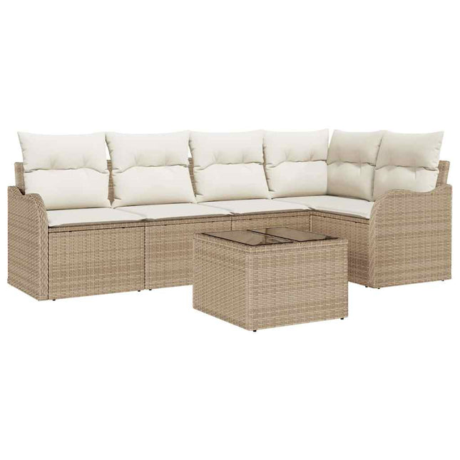 Havesofa Sæt med opbevaring 6 pcs Beige polyrattan