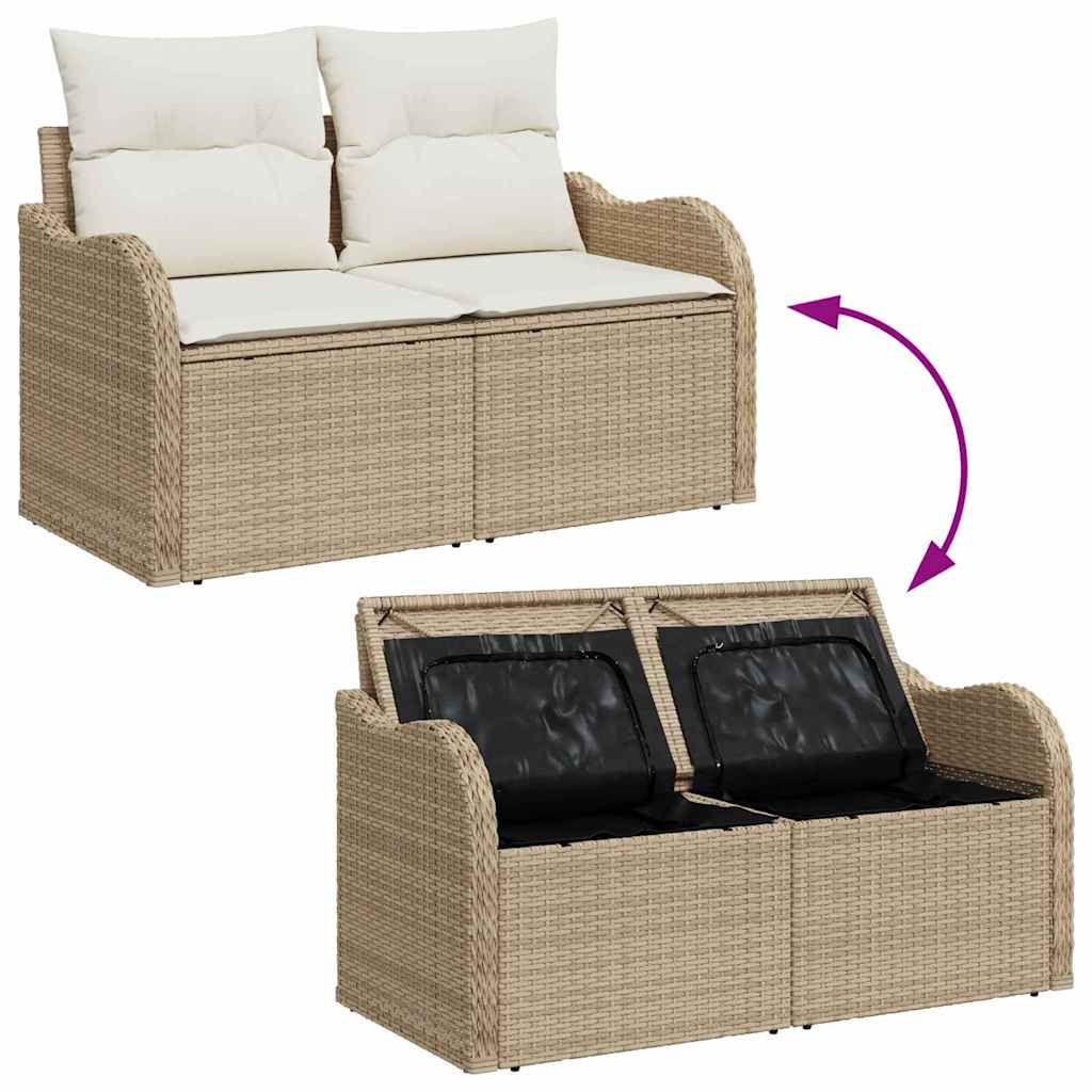 Havesofa Sæt med opbevaring 6 pcs Beige polyrattan