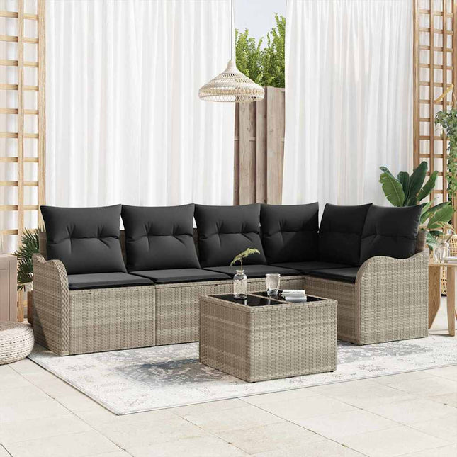 Havesofa Sæt med opbevaring 6 pcs Lysegrå polyrattan