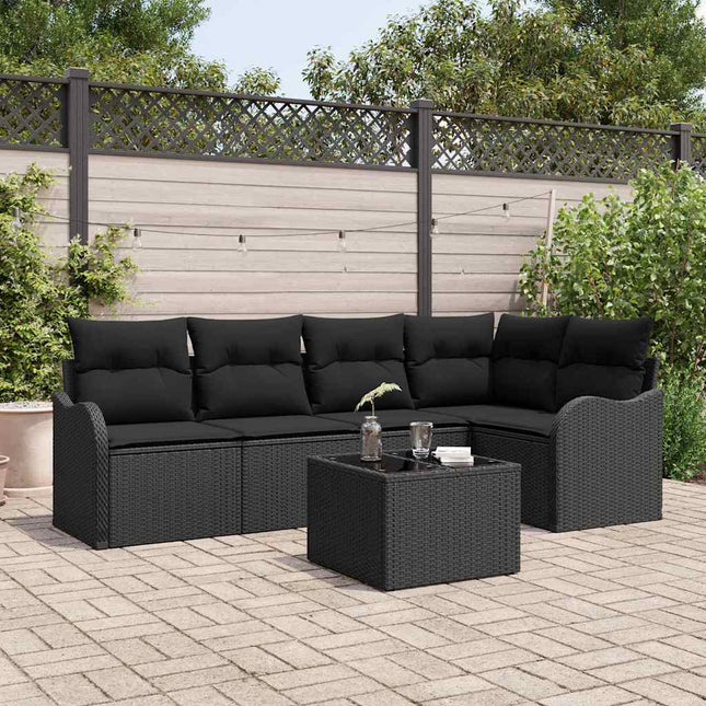 Havesofa Sæt med opbevaring 6 pcs Sort polyrattan