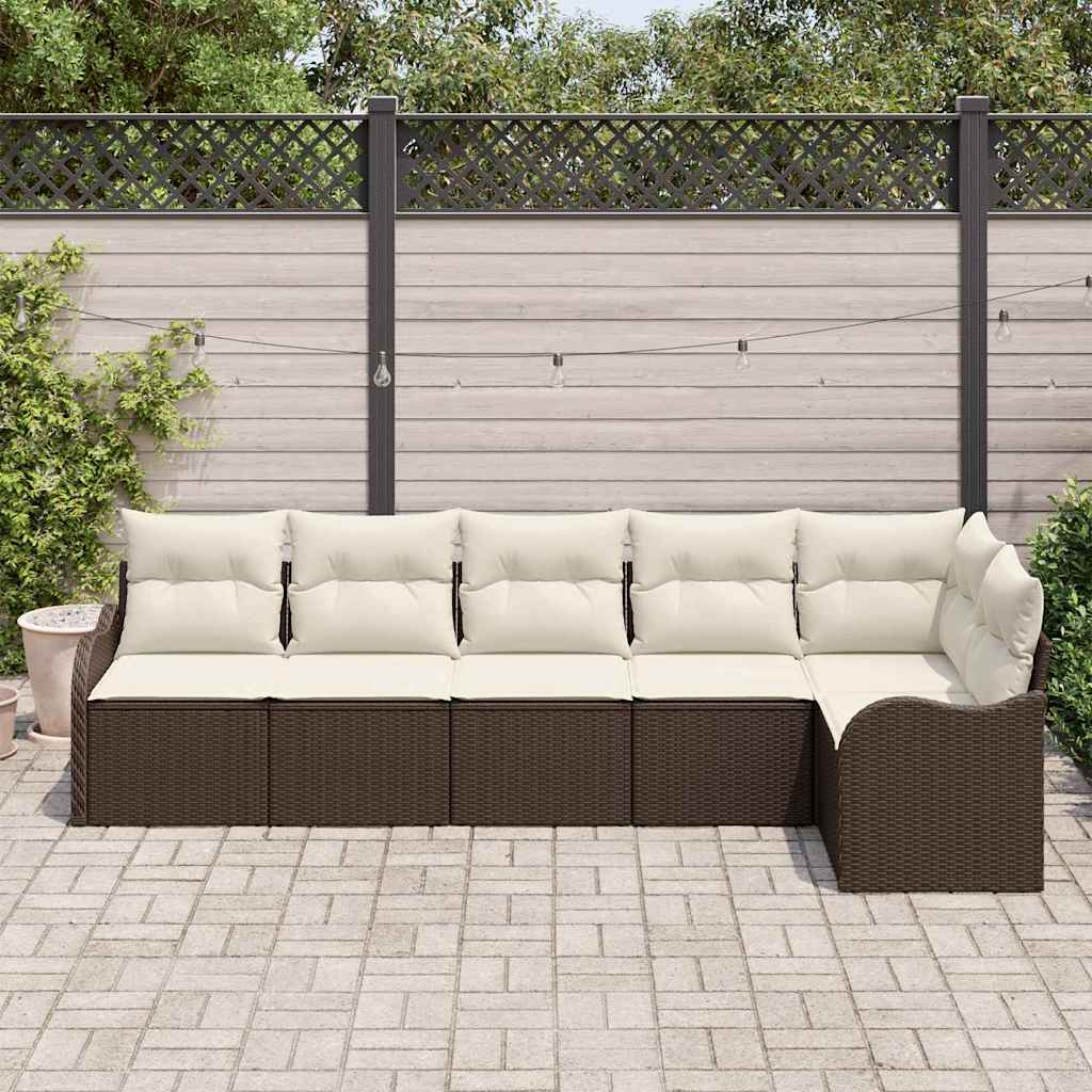 Havesofa Sæt med opbevaring 6 pcs Brun polyrattan