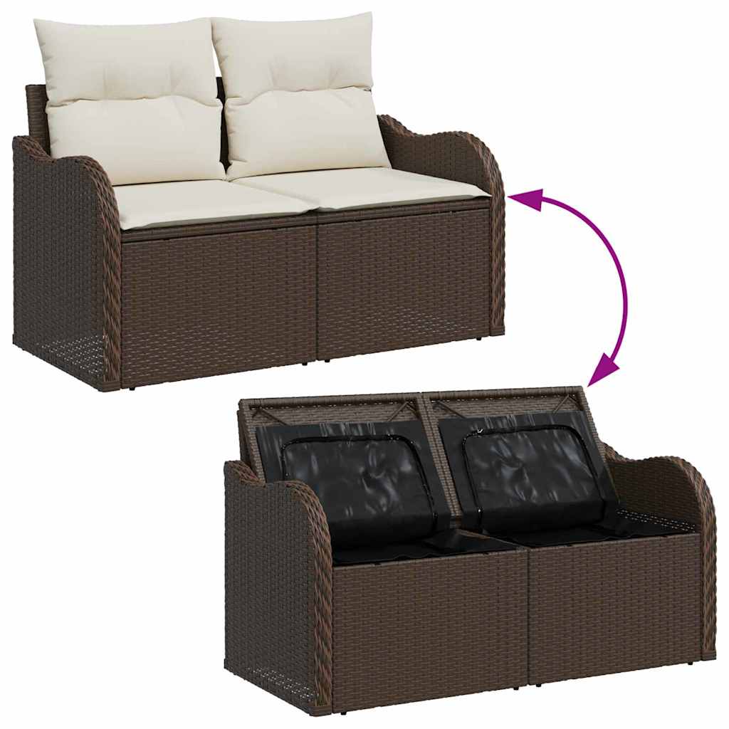 Havesofa Sæt med opbevaring 6 pcs Brun polyrattan
