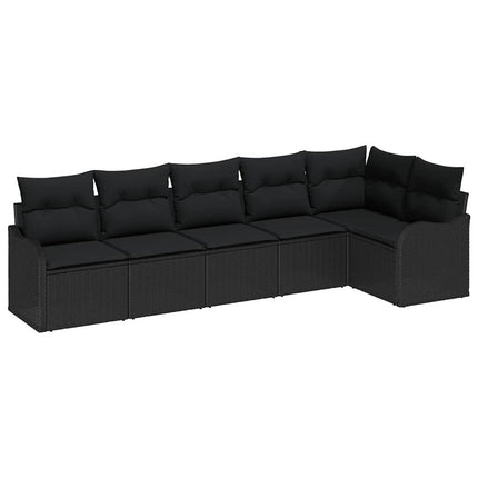 Havesofa Sæt med opbevaring 6 pcs Sort polyrattan
