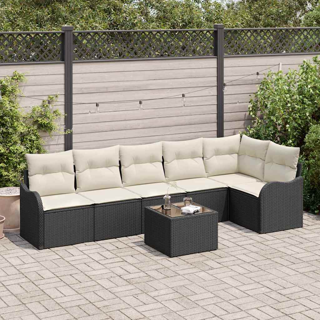 Havesofa Sæt med pude med opbevaring 7 pcs Brun Poly rattan