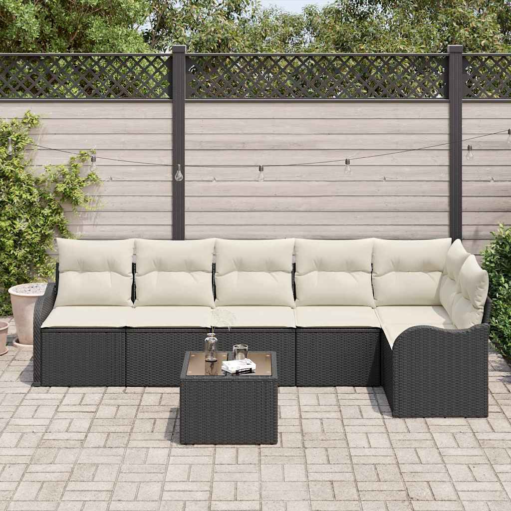 Havesofa Sæt med pude med opbevaring 7 pcs Brun Poly rattan