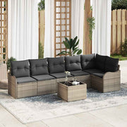 Havesofa Sæt med pude med opbevaring 7 pcs Sort Poly rattan