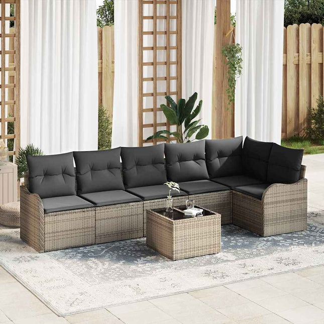 Havesofa Sæt med pude med opbevaring 7 pcs Sort Poly rattan