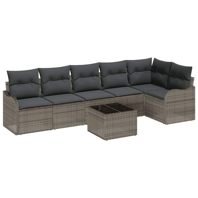 Havesofa Sæt med pude med opbevaring 7 pcs Sort Poly rattan