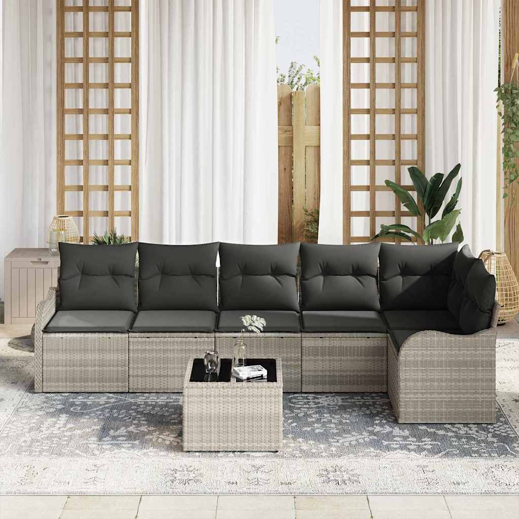 Havesofa Sæt med pude med opbevaring 7 pcs Grå Poly rattan