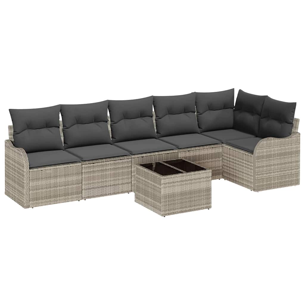 Havesofa Sæt med pude med opbevaring 7 pcs Grå Poly rattan