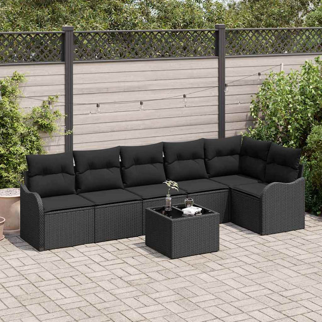 Havesofa Sæt med pude med opbevaring 7 pcs Beige Poly rattan