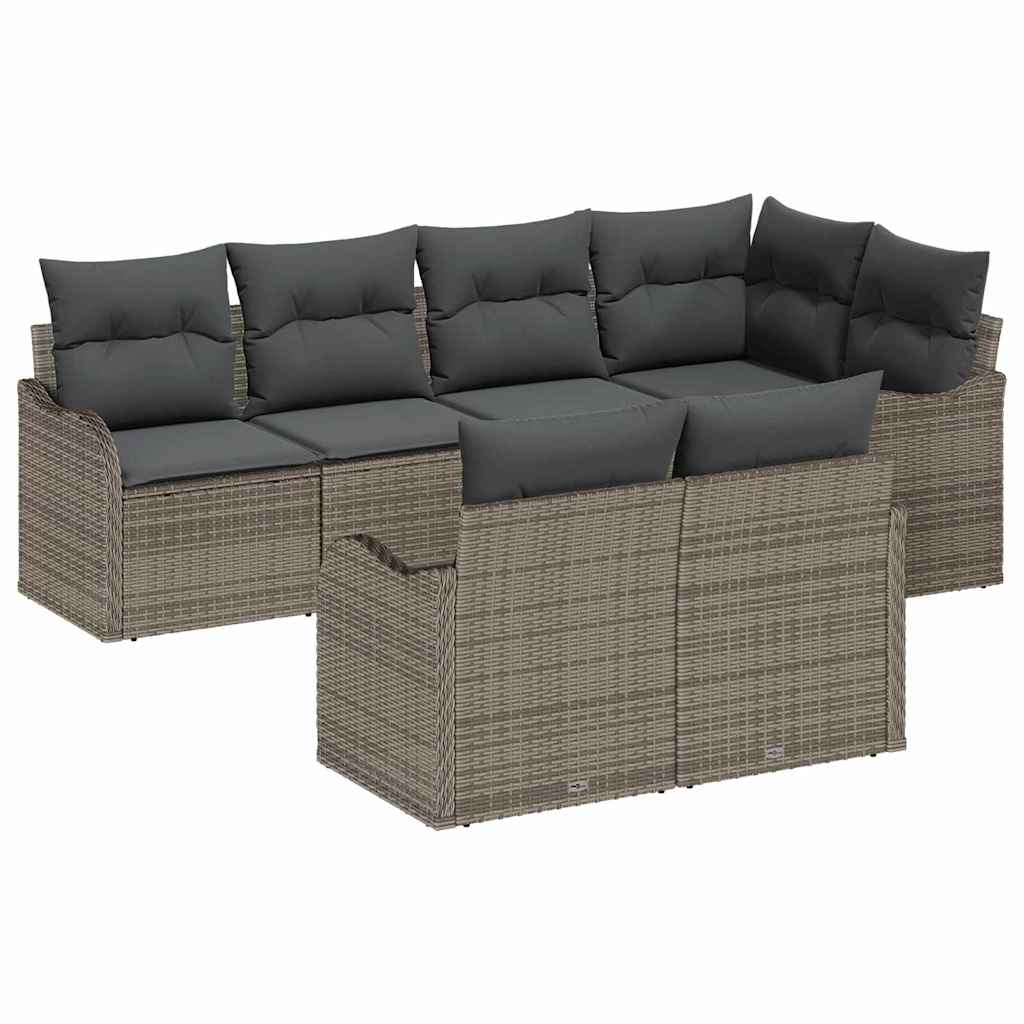 Havesofa Sæt med opbevaring 7 pcs Grå Poly rattan