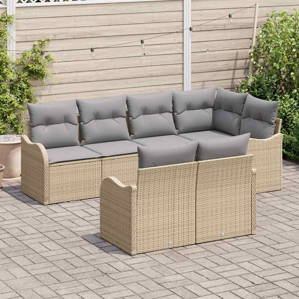 Havesofa Sæt med opbevaring 7 pcs Beige Poly rattan