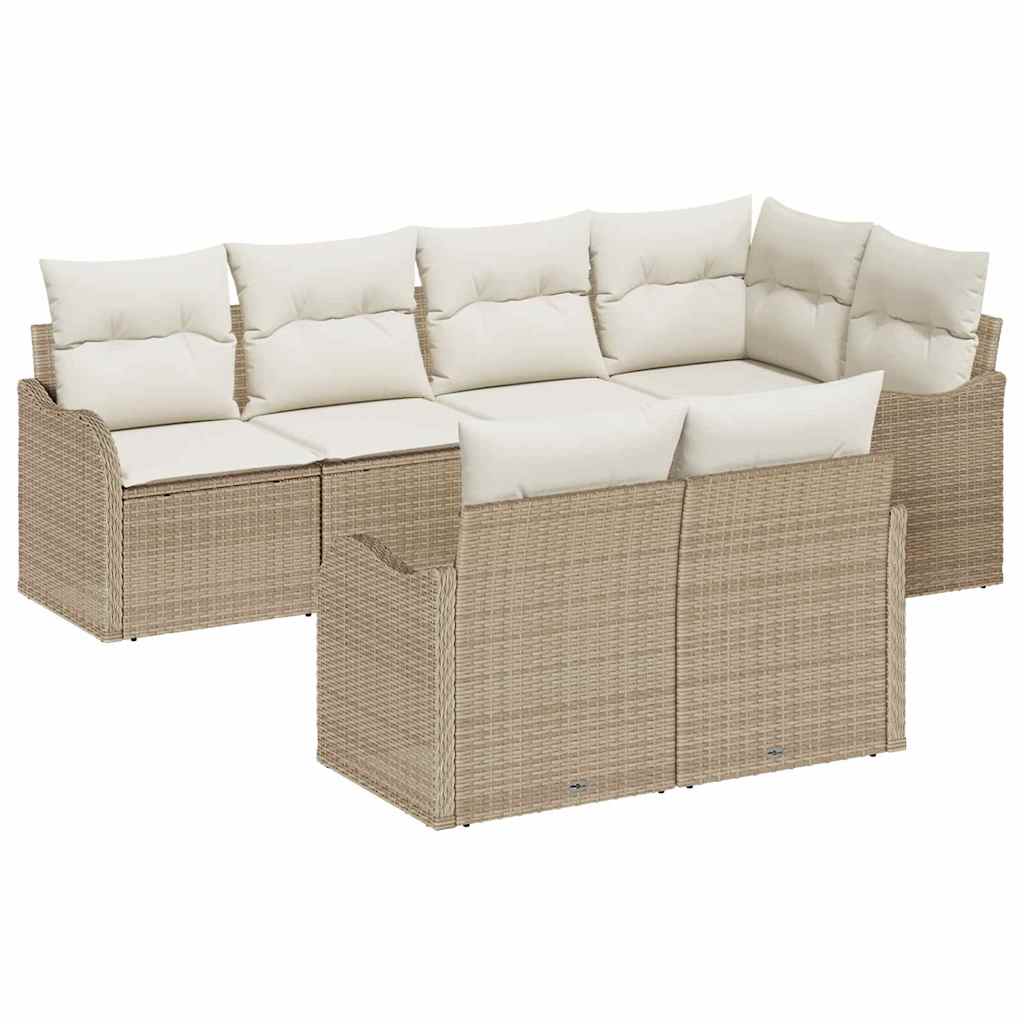 Havesofa Sæt med opbevaring 7 pcs Beige Poly rattan