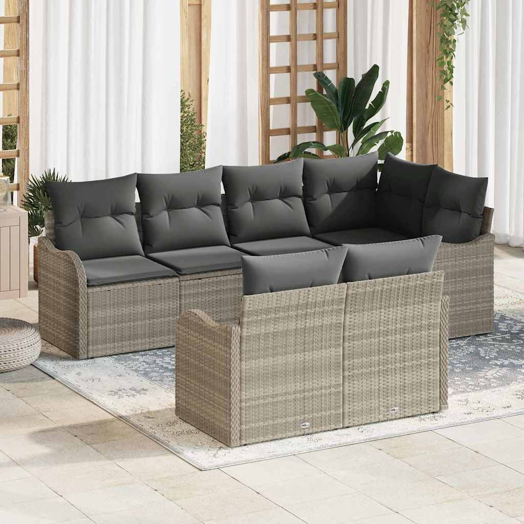 Havesofa Sæt med opbevaring 7 pcs Lysegrå Poly rattan