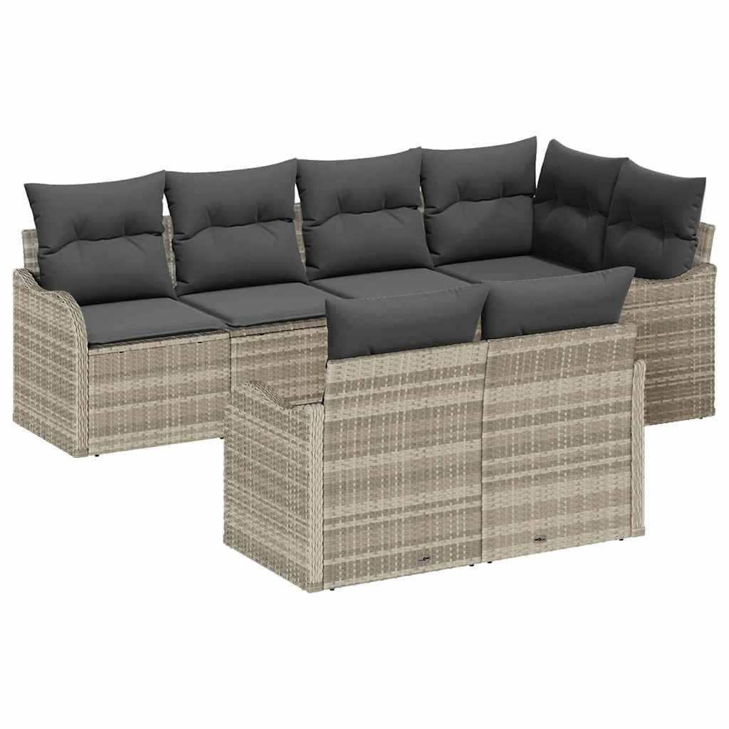 Havesofa Sæt med opbevaring 7 pcs Lysegrå Poly rattan