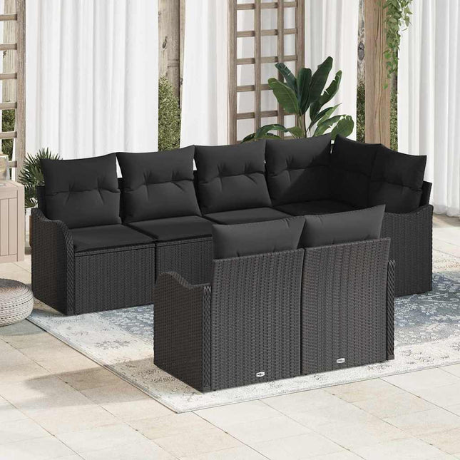 Havesofa Sæt med opbevaring 7 pcs Sort Poly rattan