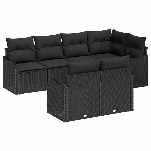 Havesofa Sæt med opbevaring 7 pcs Sort Poly rattan