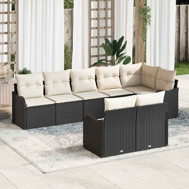 Havesofa Sæt med opbevaring 8 pcs Sort og Hvid polyrattan