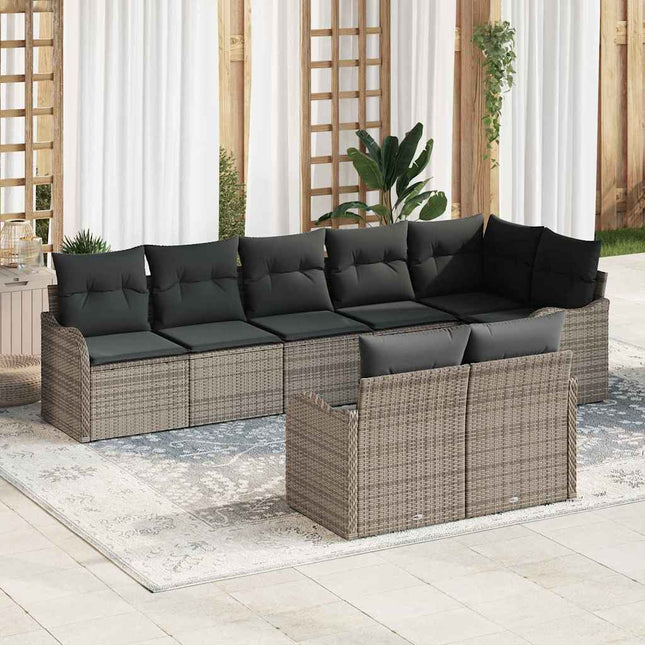 Havesofa Sæt med pude 8 pcs Grå Poly rattan