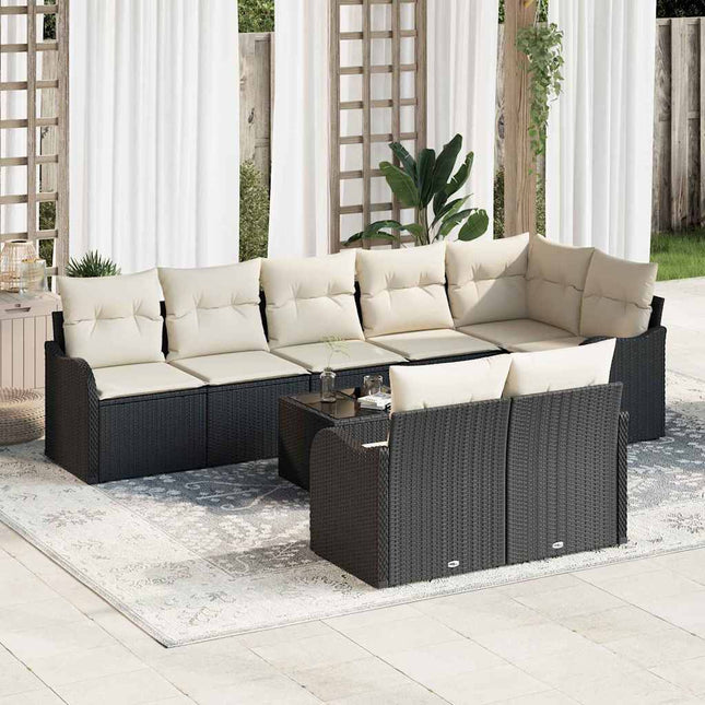 Havesofa Sæt med pude 9 pcs Sort og hvid Poly rattan