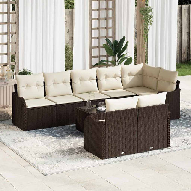 Havesofa Sæt med pude 9 pcs Brun og hvid Poly rattan