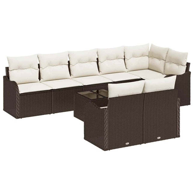 Havesofa Sæt med pude 9 pcs Brun og hvid Poly rattan