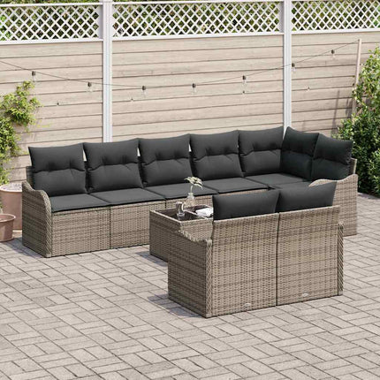 Havesofa Sæt med pude 9 pcs Grå Poly rattan
