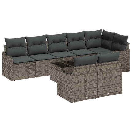 Havesofa Sæt med pude 9 pcs Grå Poly rattan