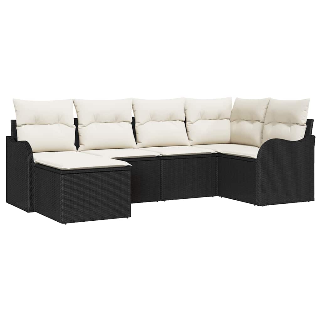 Havesofa Sæt med pude 6 pcs Sort og hvid Poly rattan