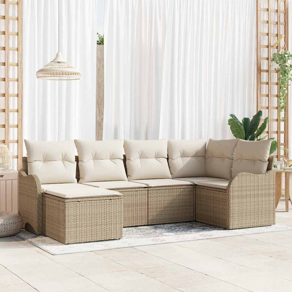Havesofa Sæt med pude 6 pcs Beige og hvid Poly rattan