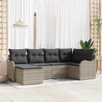 Havesofa Sæt 6 stk. Lysegrå polyrattan