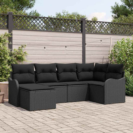 Havesofa Sæt med pude 6 pcs Sort Poly rattan