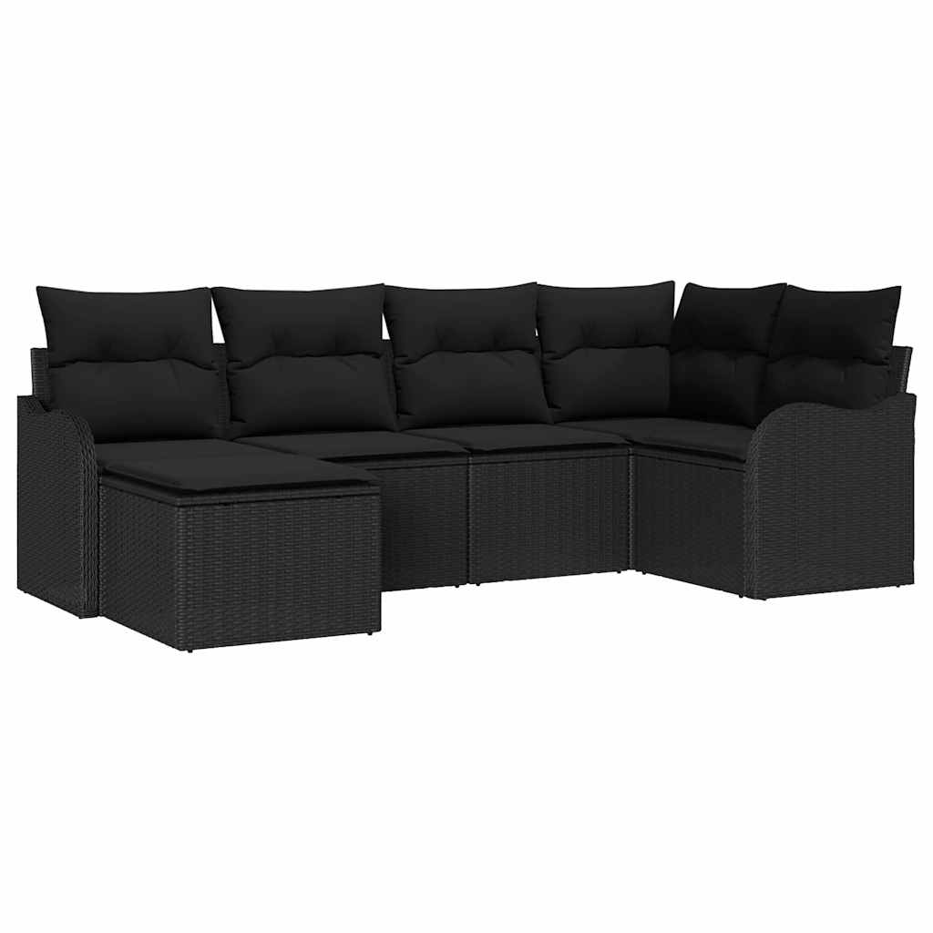 Havesofa Sæt med pude 6 pcs Sort Poly rattan