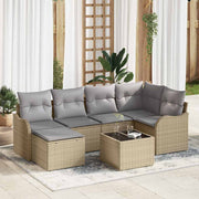 Havesofa Sæt med pude 7 pcs beige og lysegrå Poly rattan
