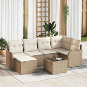 Havesofa Sæt med pude 7 pcs Beige og hvid Poly rattan