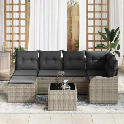 Havesofa Sæt med pude 7 pcs Lysegrå Poly rattan