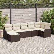 Havesofa Sæt med pude 7 pcs Brun og hvid Poly rattan