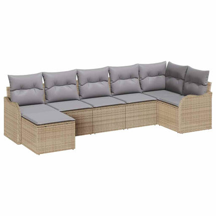 Havesofa Sæt 7 stk. Beige og lys grå polyrattan