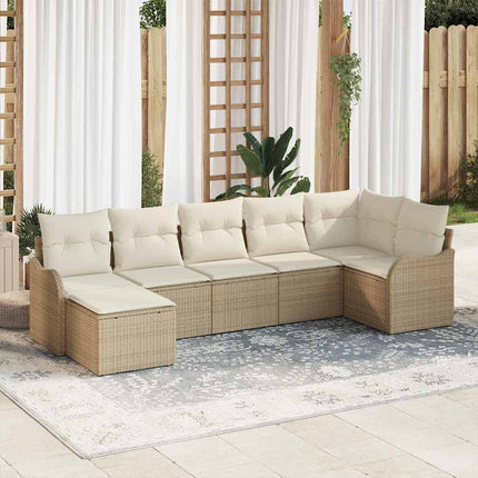 Havesofa Sæt 7 stk. Beige og hvid polyrattan