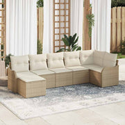 Havesofa Sæt med pude 7 pcs Beige og hvid Poly rattan
