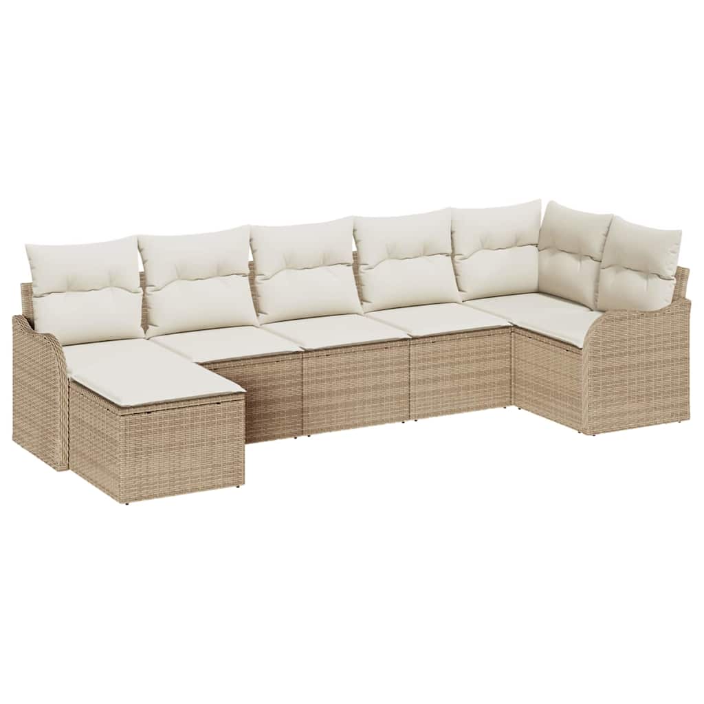 Havesofa Sæt med pude 7 pcs Beige og hvid Poly rattan