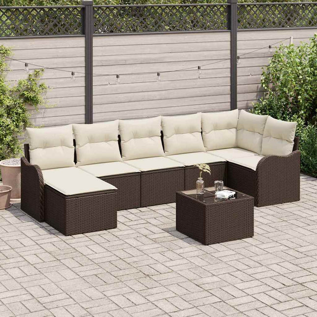 Havesofa Sæt med pude 8 pcs Brun og hvid Poly rattan