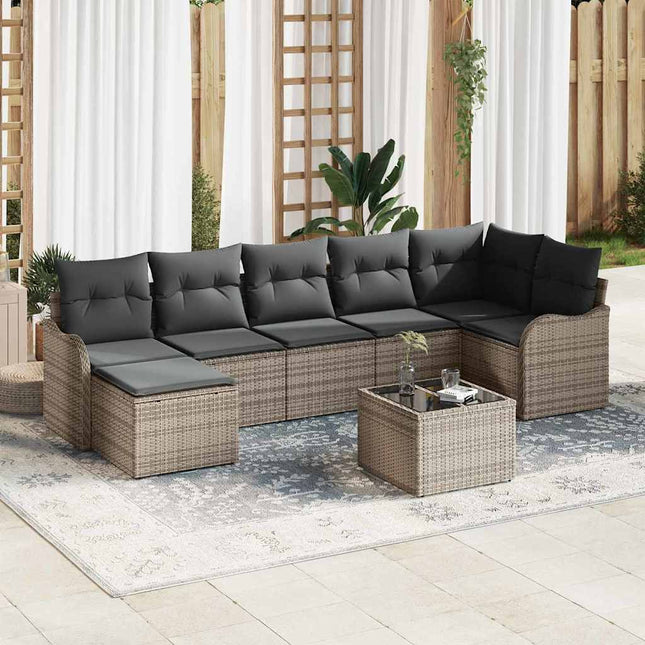 Havesofa Sæt med pude 8 pcs Grå Poly rattan