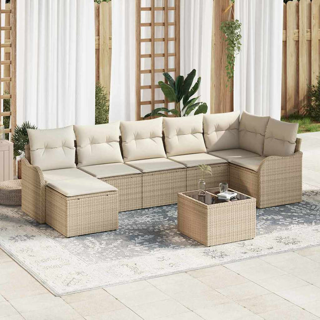 Havesofa Sæt med pude 8 pcs Beige og hvid Poly rattan