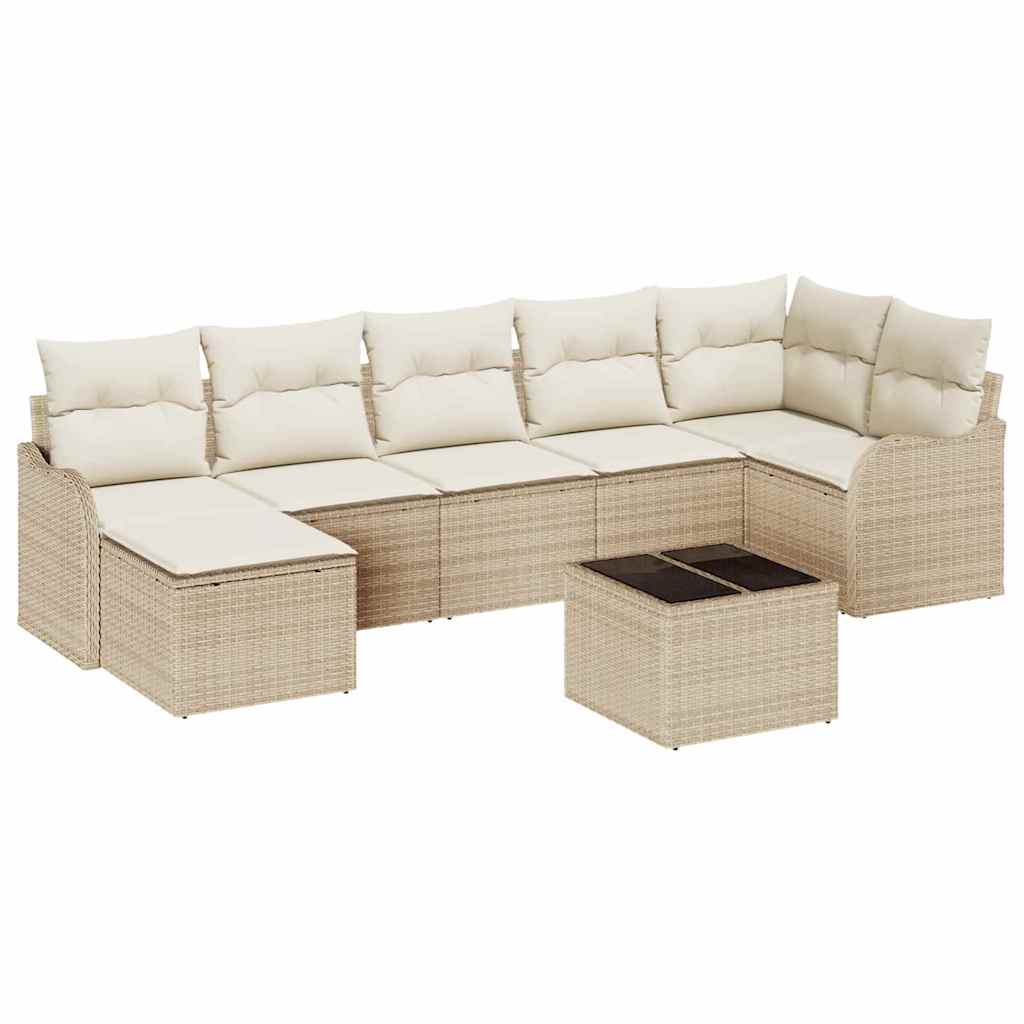 Havesofa Sæt med pude 8 pcs Beige og hvid Poly rattan