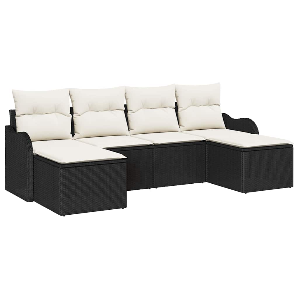 Havesofa Sæt med pude 6 pcs Sort og hvid Poly rattan